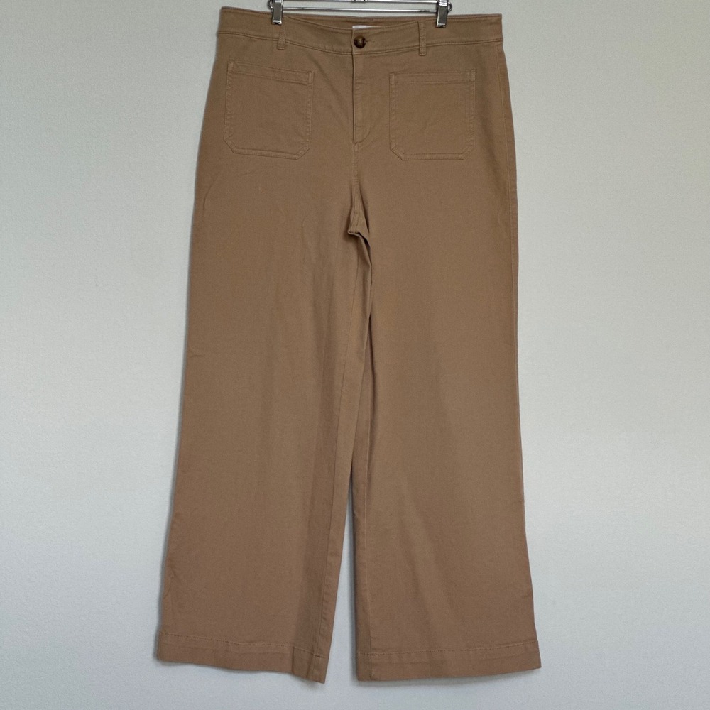 LOFT Tan Khaki Wide Leg Patch Pocket Utility Sailor Pants Size 14